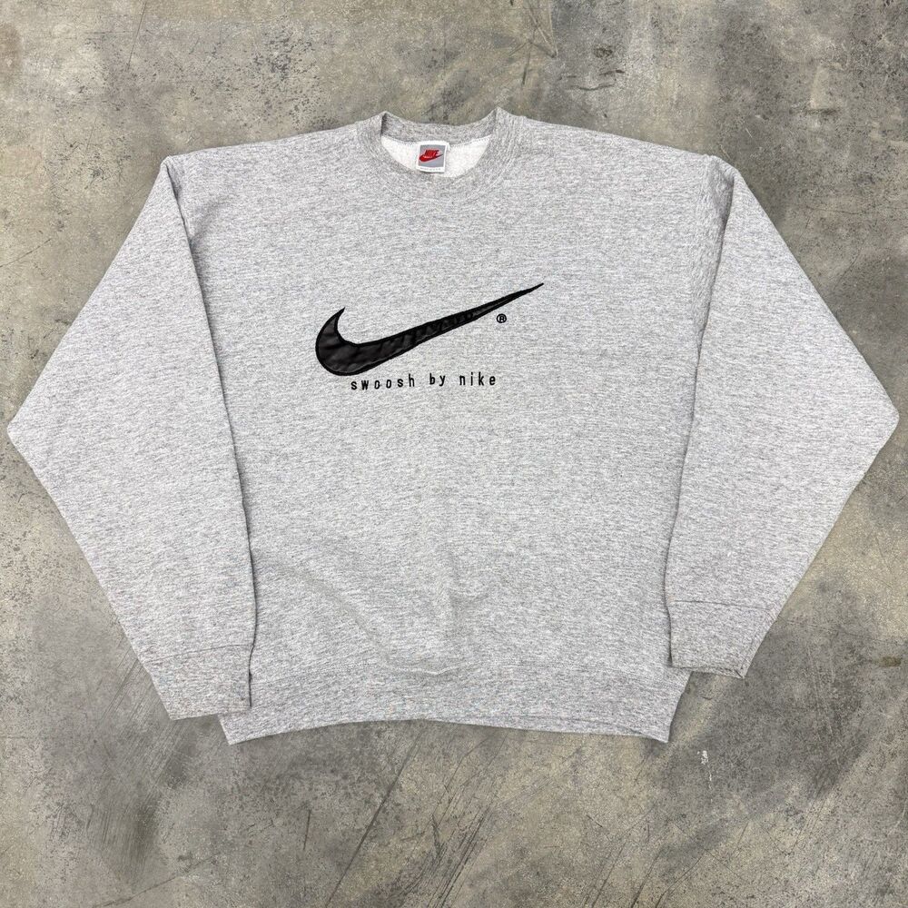 VTG 80s/90s Swoosh By Nike Gray Crewneck Sweater Pullover Gray Tag Size L USA